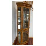 Oak Corner Curio Cabinet with Glass Doors - 72 in H x 23 in W x 20 in D