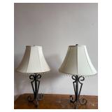 Pair of Wrought Iron Table Lamps with Cream Beaded Fringe Shades