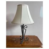 Pair of Wrought Iron Table Lamps with Cream Beaded Fringe Shades