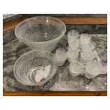Crystal Glass Punch Bowls & Glass Cups Set - 2 Bowls, 18 Cups
