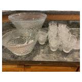 Crystal Glass Punch Bowls & Glass Cups Set - 2 Bowls, 18 Cups