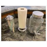 Quality Glassware 3-Piece Kitchen Set: Beverage Jar with Spigot, Sugar Canister, Paper Towel Holder