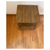 Oak Wood End Table - 19-Inch Square Top, Two Shelves, Turned Spindle Legs