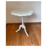 White Round Table with Ornate Floral Border - 21 in Diameter