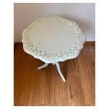 White Round Table with Ornate Floral Border - 21 in Diameter