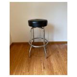 Bar Stool Chrome Frame - Black Vinyl Seat with Circular Foot Ring