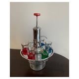 Vintage Chrome Beverage Dispenser With Pump And 8 Color Glass Shot Glasses