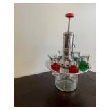 Vintage Chrome Beverage Dispenser With Pump And 8 Color Glass Shot Glasses