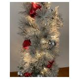 Tabletop Frosted Christmas Tree - Lights & Red Ornaments on Pedestal 4' tall