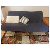 Futon-Style Sofa with Wood Frame - Navy Upholstery & 2 Throw Pillows