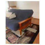 Futon-Style Sofa with Wood Frame - Navy Upholstery & 2 Throw Pillows