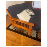 Futon-Style Sofa with Wood Frame - Navy Upholstery & 2 Throw Pillows