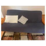Futon-Style Sofa with Wood Frame - Navy Upholstery & 2 Throw Pillows