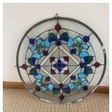 23' Stained Glass Round Window Panel - Floral Motif, Multicolor Circular Art