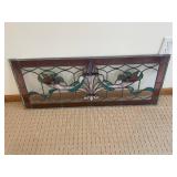 Fleur-de-Lis Stained Glass Panel - Burgundy Border Wall Hanging 36 x 14'