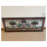 Fleur-de-Lis Stained Glass Panel - Burgundy Border Wall Hanging 36 x 14'