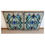 Pair of Tiffany-Style Stained Glass Panels 22 x 26 in