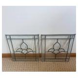 Pair of Wrought Iron Decorative Window Panels With Textured Glass - 14 x 14 in
