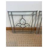 Pair of Wrought Iron Decorative Window Panels With Textured Glass - 14 x 14 in