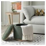 Linon Blanche Storage Ottoman Corduroy Green