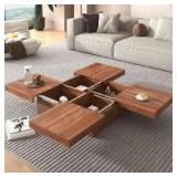 Polibi 39.4 in. Walnut Square MDF Coffee Table with 2 Drawers
