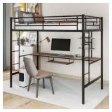 Loft Bed with Desk and Shelf, Space Saving Design,Twin MF285664AAB