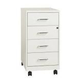 Space Solutions 18" Deep 4 Drawer Metal Mobile Organizer with 4 Box Drawers Locking Pearl White