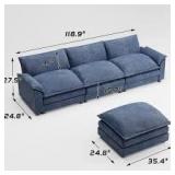 LACOO 118 in. Chenille Flared Arm L-Shaped Deluxe Pillow-Styled Modular Sectional Sofa in Amethyst with Ottoman