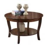 American Heritage 30 in. Espresso Round Wood Top Coffee Table With Shelf