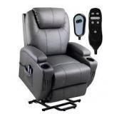 Gray Leather Power Lift Standard (No Motion) Recliner with Power Lift