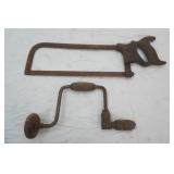 Antique/Vintage Hand Saw & Hand Drill