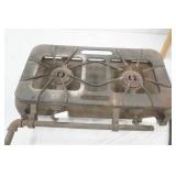 Vintage Cast Iron Two-Burner Camp Stove. Complete, good condition