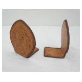 Vintage Tooled Leather Bookends. 5.5" wide by 6" tall
