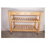Granite Topped Kitchen Island on Wheels w/2-drawers 36"x 22"x 43.5"