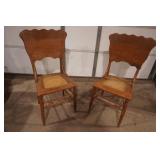 (2ct) Antique Victorian-Style Chairs. (tiger oak wood? woven cane seats)
