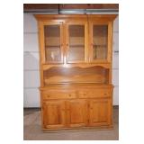 Lighted, Wooden 2-Piece Hutch Cabinet w/glass doors. 52"x17"x79"