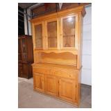 Lighted, Wooden 2-Piece Hutch Cabinet w/glass doors. 52"x17"x79"