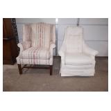 (2ct) Vintage Chairs. Queen Anne Style Wingback Chair, Vintage White Swivel Rocker