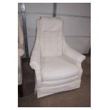 (2ct) Vintage Chairs. Queen Anne Style Wingback Chair, Vintage White Swivel Rocker