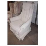 (2ct) Vintage Chairs. Queen Anne Style Wingback Chair, Vintage White Swivel Rocker