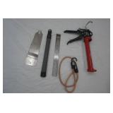 Hand Tools. Vaughan Bear Saw, Calking Gun, Stainless Steel Ruler