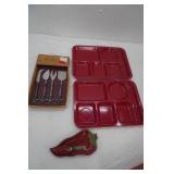 Cafeteria Trays, the Global Market Serving Utensil Set (new), Cheese Knife, & Ceramic Pepper Dish