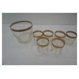 Vintage MCM Double Rock Glasses & Ice Bowl
