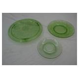 Vintage Green Depression Glass Plates & Footed Cake Plate