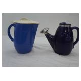 Vintage Blue Bell Refrigerator Pitcher; Vintage Anvil Ceramic Flower Watering Can-Cobalt Blue