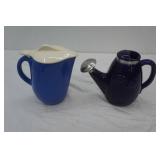 Vintage Blue Bell Refrigerator Pitcher; Vintage Anvil Ceramic Flower Watering Can-Cobalt Blue