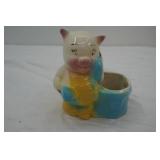 Vintage Ceramic Pottery Planter Pig. 1950s. 6" tall by 5" long by 3.5" wide