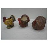 Vintage Ceramic Turkey Planters (2ct) & Covered Dish (1ct)