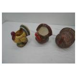 Vintage Ceramic Turkey Planters (2ct) & Covered Dish (1ct)