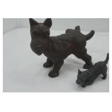 Vintage Cast Iron Scottie Dog Figurine & smaller metal Scottie Figurine